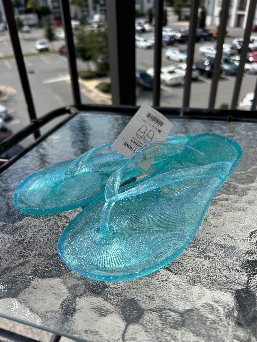Turquoise Glitter Jelly Flip Flops